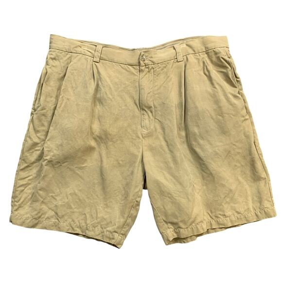 Vintage Tommy Bahama Shorts Mens 40 Wheat Beige Silk Pleated Front Pockets Chino - Picture 1 of 12